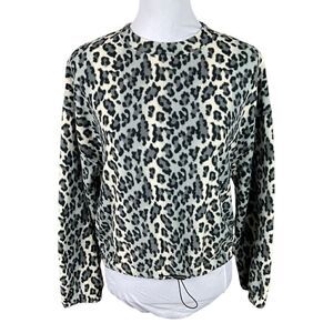 Abound Top Crew Neck Leopard Black Grey Cream Long Sleeve Drawstring Waist XS
